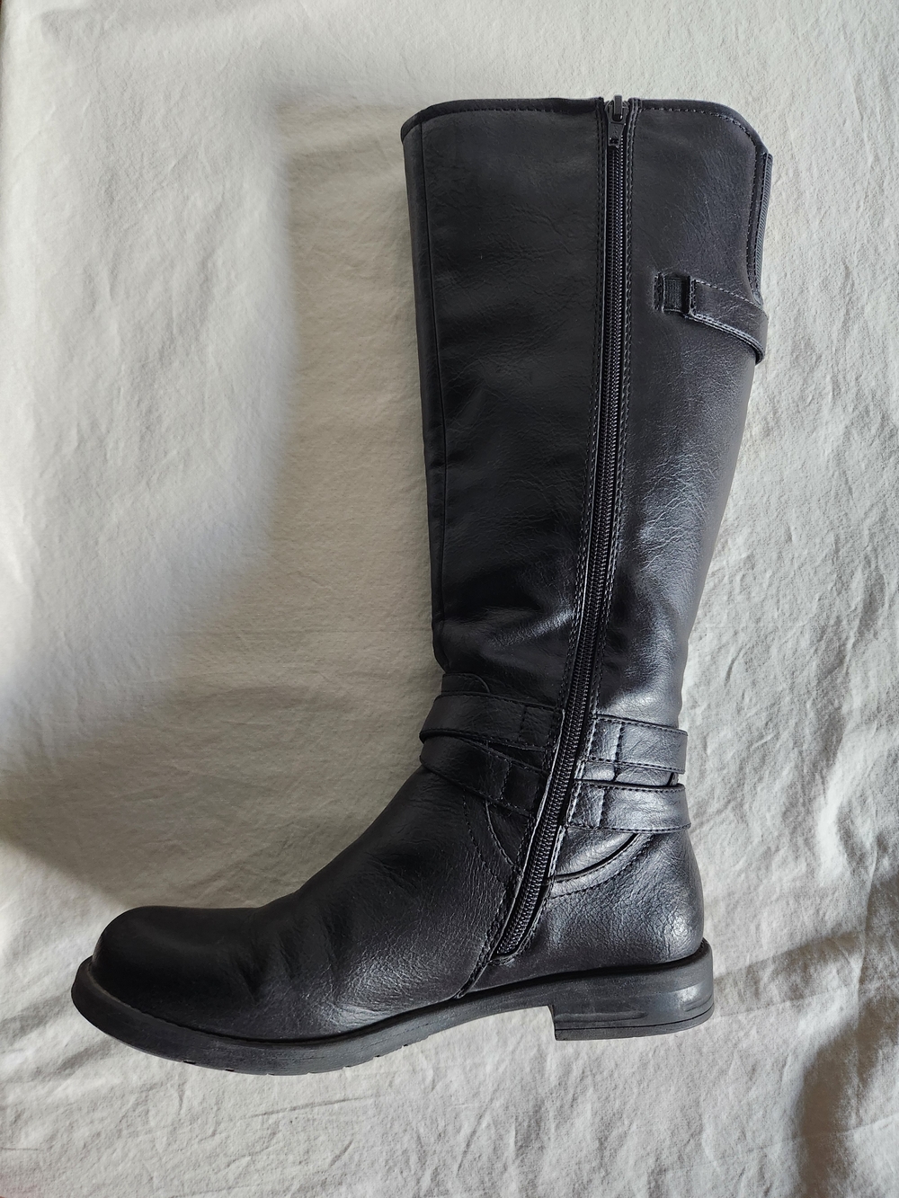 Black Knee-High Buckle Riding Boots/Moto Boots - Picture 8 of 11